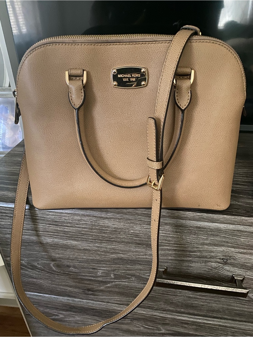 Michael Kors Beige/Tan Dome Satchel with Gold Hardware